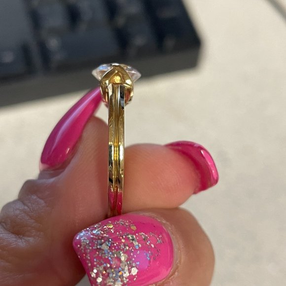 14K Solid Yellow Gold CZ Engagement Ring - Picture 4 of 8